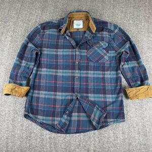 Gioberti Men's Large Plaid Flannel Shirt Corduroy Collar Cuffs Button Front